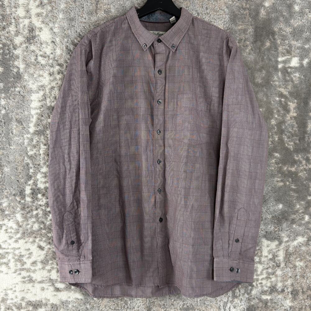 Van Heusen Size XL 17-17.5 Classic Fit Checker Casual Button Shirt Purple Cotton